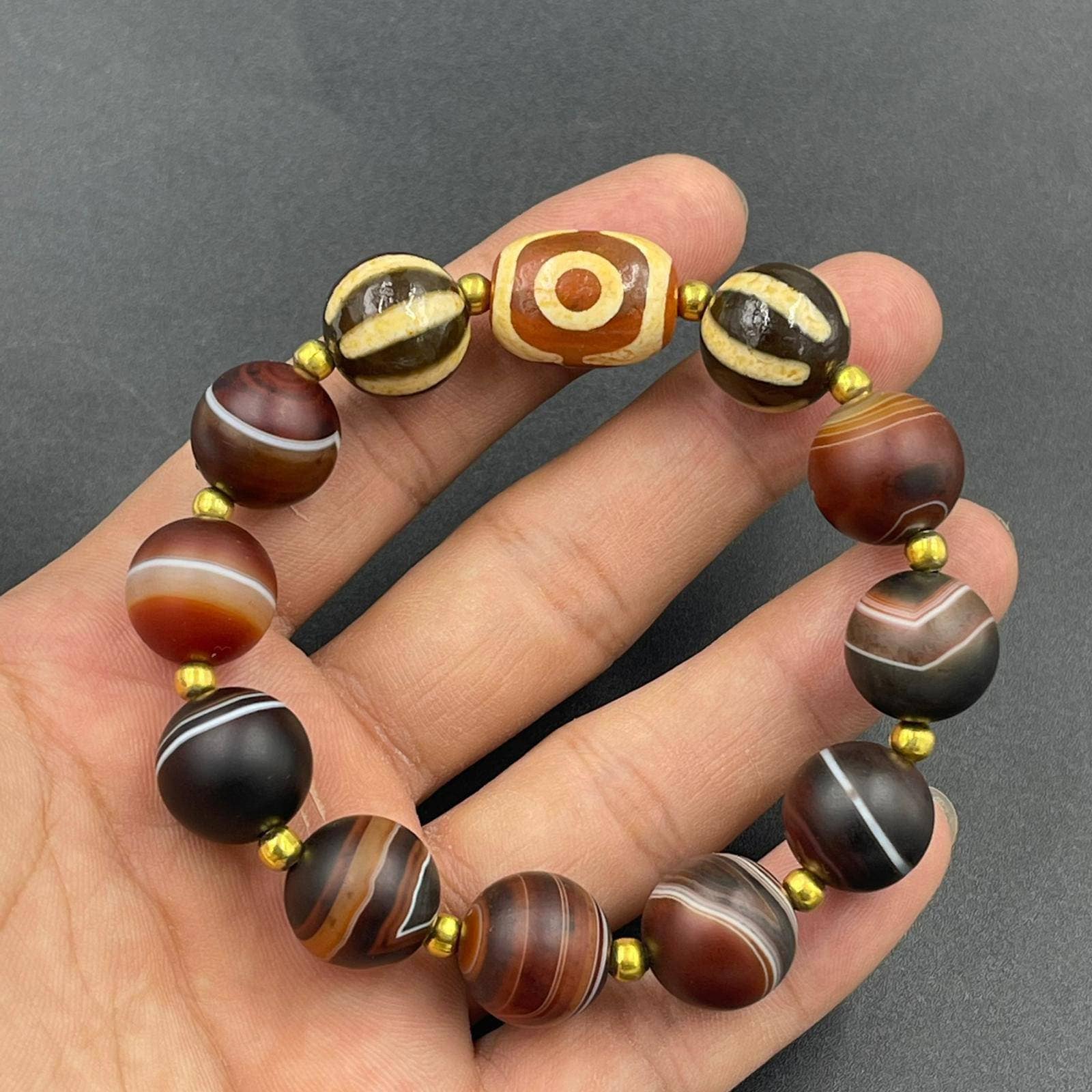 Ancient Old Authentic Tibetan Agate Stone Beads With 3 Eye