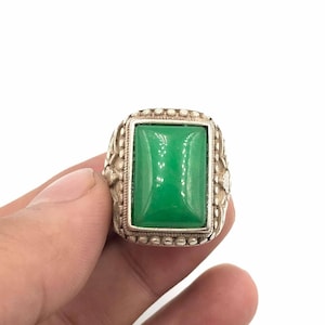 Antiker antiker alter Jade-Stein und versilberter seltener einzigartiger wundervoller chinesischer Geschenkring