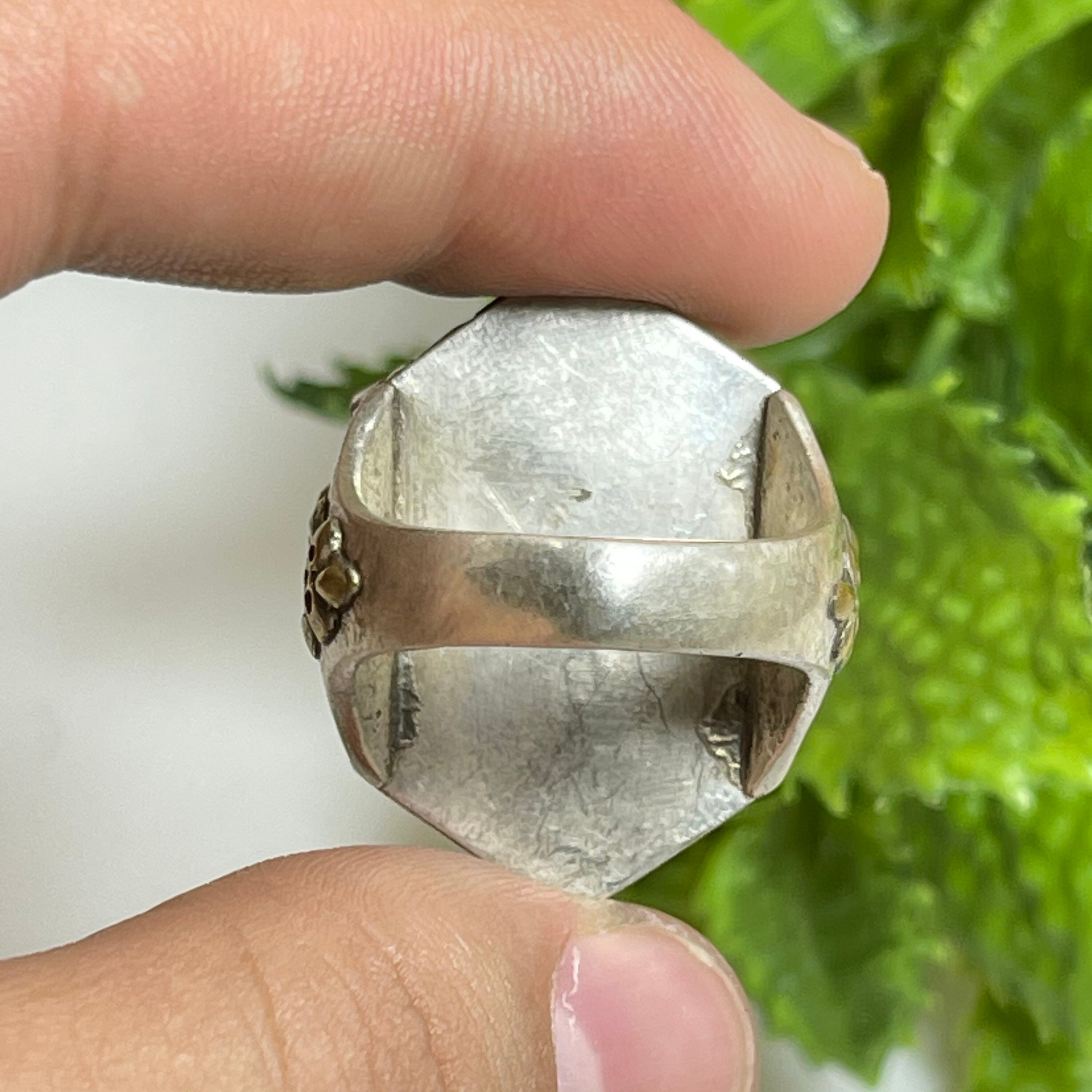 Bague Ancienne En Argent Massif Avec Agate Cornaline Sculptée - Taille 56, Pierre Orange, Occasion