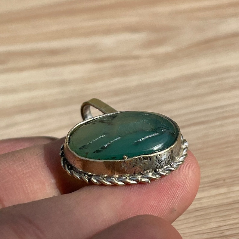 Ancient Near Eastern Old Agate Stone Animal Engravings Brass Lovely