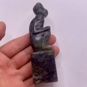 Ancient Near Eastern Old Jade Stone Monkey Sitting Statue Carved Figure