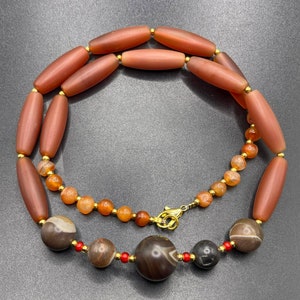 Antique Ancient Roman Carnelian Agate Stone And Himalayan Indo Tibetan Sulaimani Agate Stone Beads Wonderful Unique Necklace