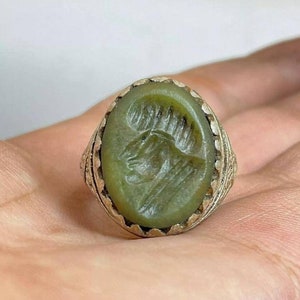 Super Ancient Old Agate Stone Roman King Head Intaglio Bronze Unique Beautiful Lovely Rare Ring, Gift Ring, Authentic Ring, Agate Ring