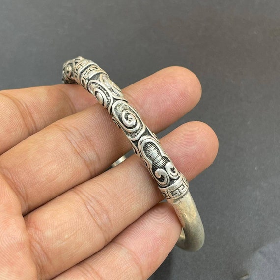 Boho 925 Sterling Silver Vintage Tibetan Tibet Wolf Head