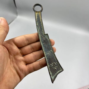 Superb Ancient Unique Old Roman Bronze Object Knife With Rare Inscription