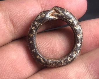 Vintage Antique Ancient Roman Old Bronze Wonderful Rare Ring With 2 Snakes Circal Ring