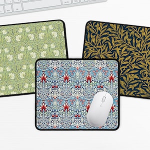 William Morris Pattern Mouse Mats, Decorative Rectangular Anti-Slip Mousepads, Pimpernel, Snakeshead, Willow Bough, Arts and Crafts