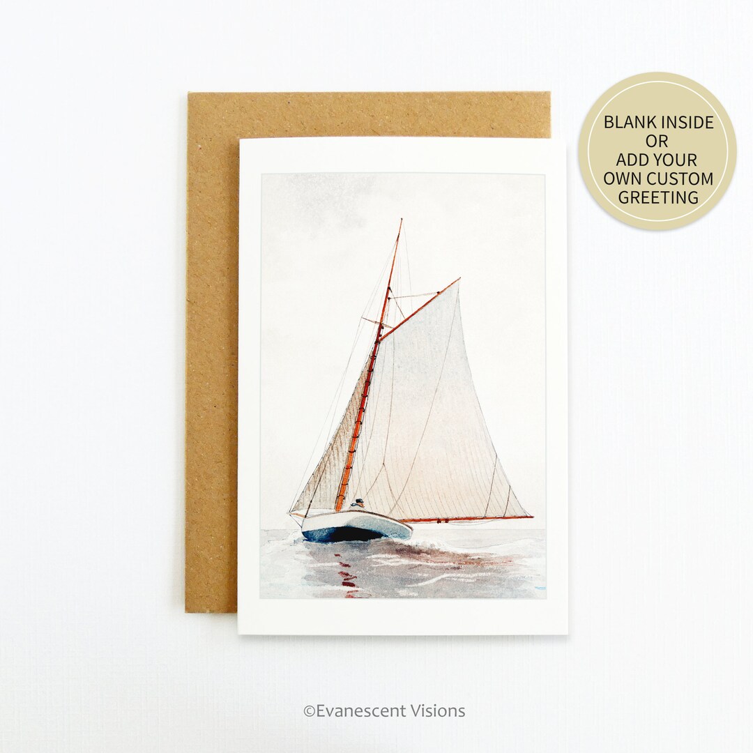 Sailing Boat Greeting Card, Classic Nautical Art Card, Personalised or ...