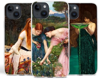 Waterhouse Paintings Art Phone Case for iPhone 16, 15, 14, 13, 12, 11, 10, X, XR, XS, 7, SE, Lady of Shallot, Invidiosa, Rosebud