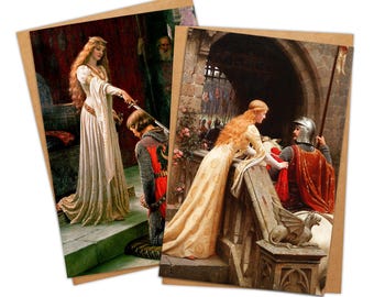 Knights and Ladies Pre-Raphaelite Art Card, Personalised or Blank, Single or Pack, Edmund Leighton Medieval Chivalry Painting Card Choice