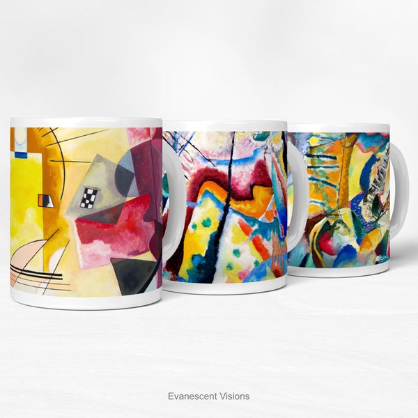 Kandinsky Art Mug, Colourful Abstract Art Coffee Mug, Tea Mug, 11oz Mug, Modern Art, Rotem Fleck, Improvisation Klamm, Jaune Rouge Bleu