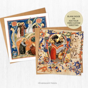 Carte de Pâques traditionnelle enluminures médiévales, carte d'art de voeux religieux, personnalisée ou vierge, carte à l'unité ou en paquet au choix