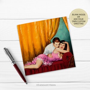 Two Eves Fine Art, lesbienne, gay, carte LBTGQ, anniversaire, anniversaire, Saint-Valentin, personnalisé ou vierge, art des années 1950 Walter Popp