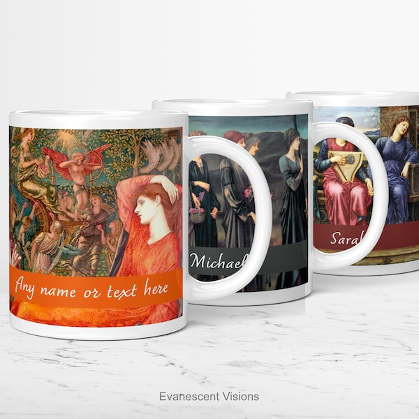 Pre-Raphaelite Personalised Mug, Coffee or Tea Fine Art 11oz Mug,  Burne-Jones Paintings, Decorative Art Mugs