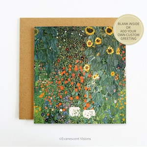 Carte d'art floral Klimt, beaux-arts d'anniversaire, merci, fête des mères, Pâques, carte d'art peinture tournesols Gustav Klimt Bauerngarten