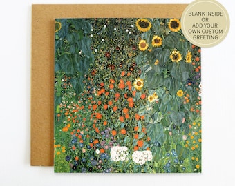 Klimt Floral Art Card, Fine Art Birthday, Thank You, Mother's Day, Easter, Gustav Klimt Bauerngarten Sunflowers Painting Art Card