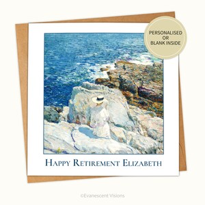 Personalised Retirement Card, Coastal Happy Retirement Art Card,  Blank Card, Seascape, Childe Hassam