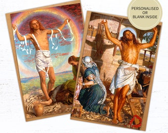 Religious Art Card, Easter Card, Christ and Two Marys, Shadow of Death Christian Art Card, Personalised or Blank, Single, Pack, Holman Hunt