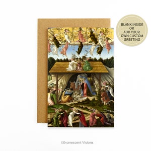 Carte de la Nativité mystique de Botticelli, carte de Noël religieuse vierge ou personnalisée beaux-arts, carte chrétienne à l'unité ou en paquet
