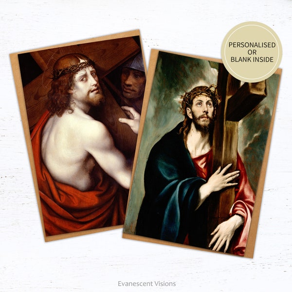 Religious Art Card, Easter Card, Christ Carrying the Cross Christian Card, Personalised or Blank, Single or Pack, El Greco Painting