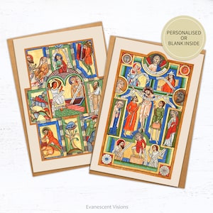 Carte d'art enluminures traditionnelles, enluminures religieuses de Pâques médiévales, crucifixion, tombeau, pièce unique, paquet, missel de Stammheim