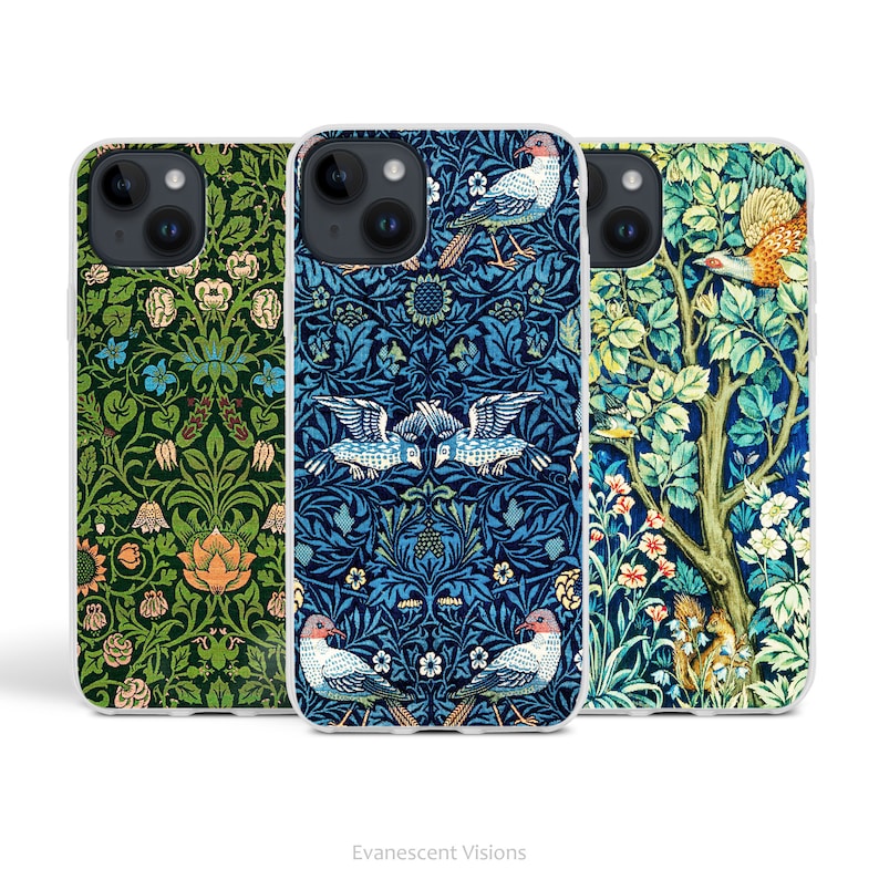 William Morris Designs Phone Case for iPhone 16, 15, 14, 13, 12, 11, 10, X, XR, XS, Max, Pro, 8, 7, SE, Fine Art, Birds, Violet image 1