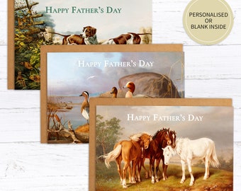Father's Day Card with Horses, Ducks or Dogs, Personalised or Blank Card for Dad,  Animal Painting Art Card