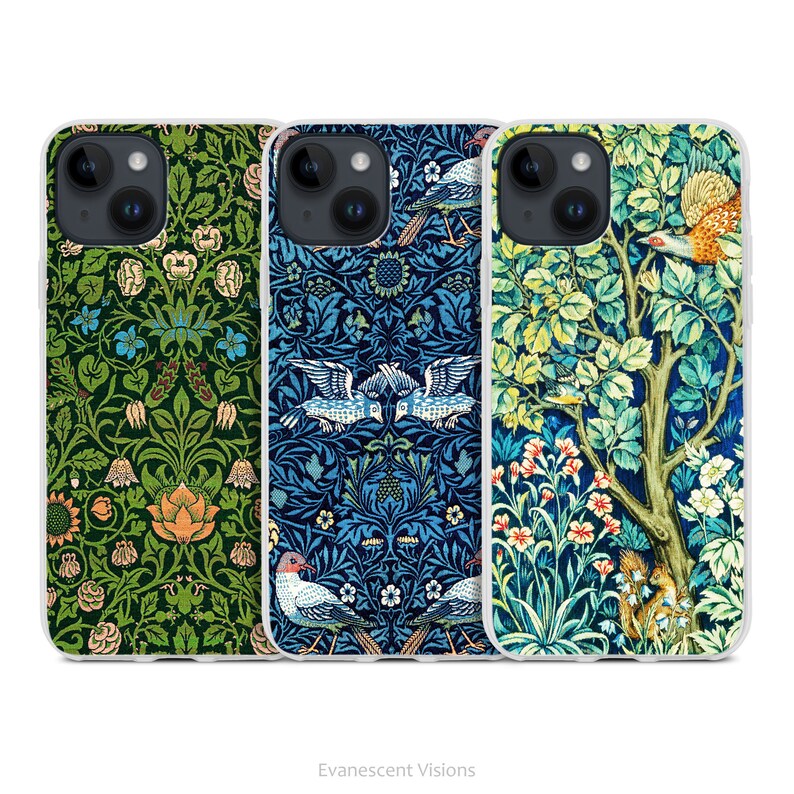 William Morris Designs Phone Case for iPhone 16, 15, 14, 13, 12, 11, 10, X, XR, XS, Max, Pro, 8, 7, SE, Fine Art, Birds, Violet image 5