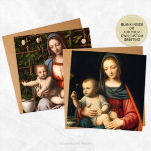 Carte de la Vierge à l'enfant, carte de Noël artistique religieuse traditionnelle, personnalisée ou vierge, carte de Noël, carte au choix