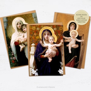 Cartes Vierge à l'enfant, cartes d'art, cartes religieuses, peintures de Bouguereau, cartes de Noël artistiques au choix, à l'unité ou lot de 10