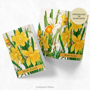 Carte de Pâques jonquilles, carte personnalisée ou vierge, à l'unité ou en paquet, carte florale printanière jaune