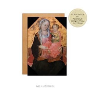 Carte de la Vierge à l'enfant, carte religieuse de la Nativité de Noël personnalisée ou vierge, à l'unité ou en paquet, Rossello di Jacopo Franchi, carte de Noël