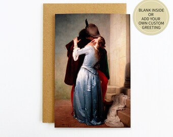 The Kiss Romantic Love Card, Valentine or Anniversary  Art Card, Personalised or Blank, single or Pack, Il Bacio by Francesco Hayez