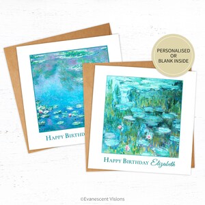 Carte d'anniversaire personnalisée, carte de visite peinture Monet nénuphars pour lui ou elle, carte Nature florale au choix