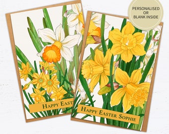 Personalised Daffodil Easter Card, Yellow Flowers Floral Spring Card, Single or Pack of 10