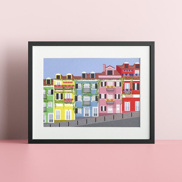 Pastel Holiday Houses Illustration Print