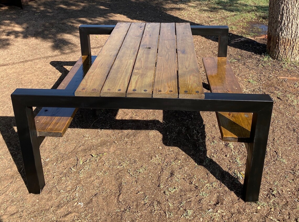 Indoor/Outdoor Steel and Wood Modern Picnic table Etsy