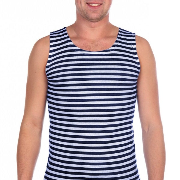 Sleeveless Jersey (Singlet),  Dark Blue Stripes, Genuine Russian NAVY Uniform Known as Telnyashka ( Undershirt, Tank Top)