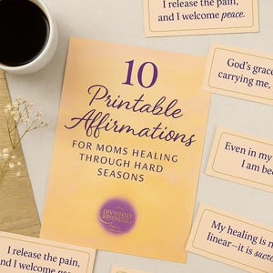 10 Afirmações Imprimíveis para Mães – Pacote de Cartões de Diário + Folhas de Arte de Parede – Download Digital de Cura