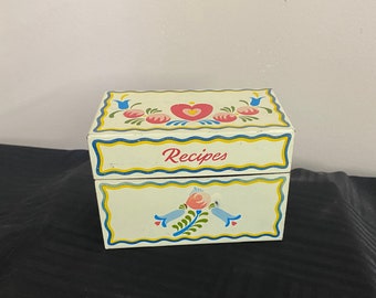 Anthropomorphic Valentines- Recipes Vintage Ohio Art Recipe Tin Box Valentines Ephemera Embellishments
