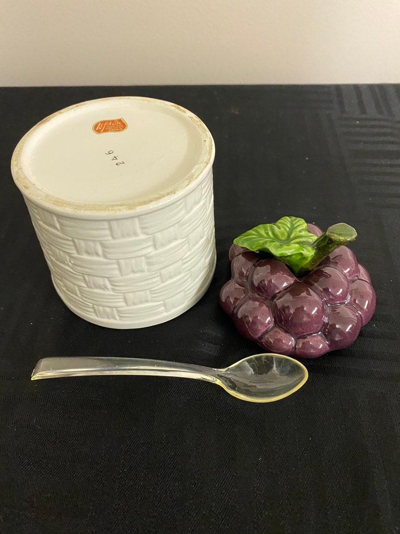 Lefton Jelly Serving Jar With Spoon Grapes on Basket / Etsy