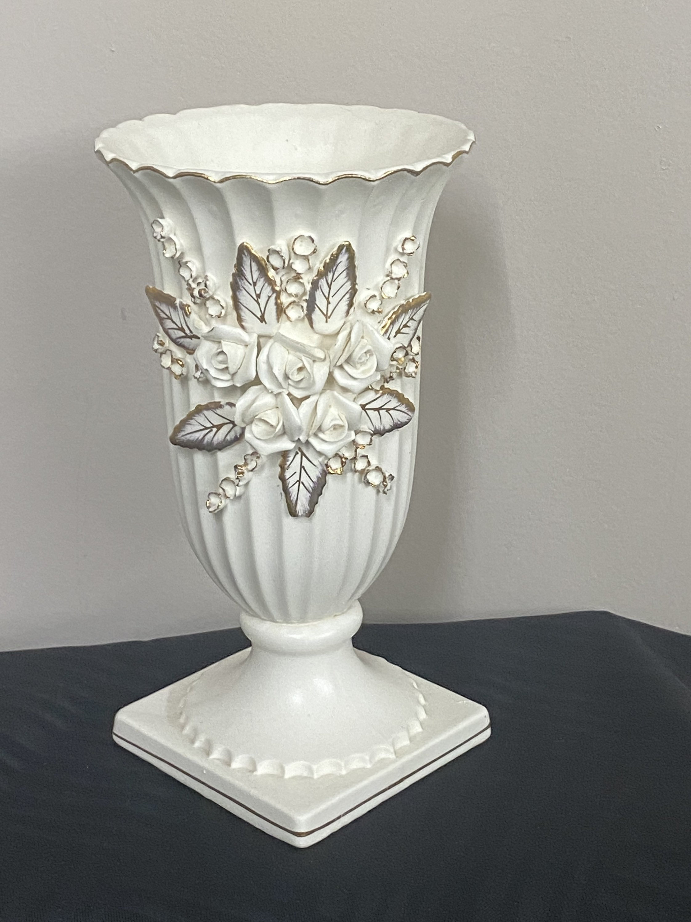 Norcrest White Pedestal Vase Gold Trim Applied Flower Vase Etsy