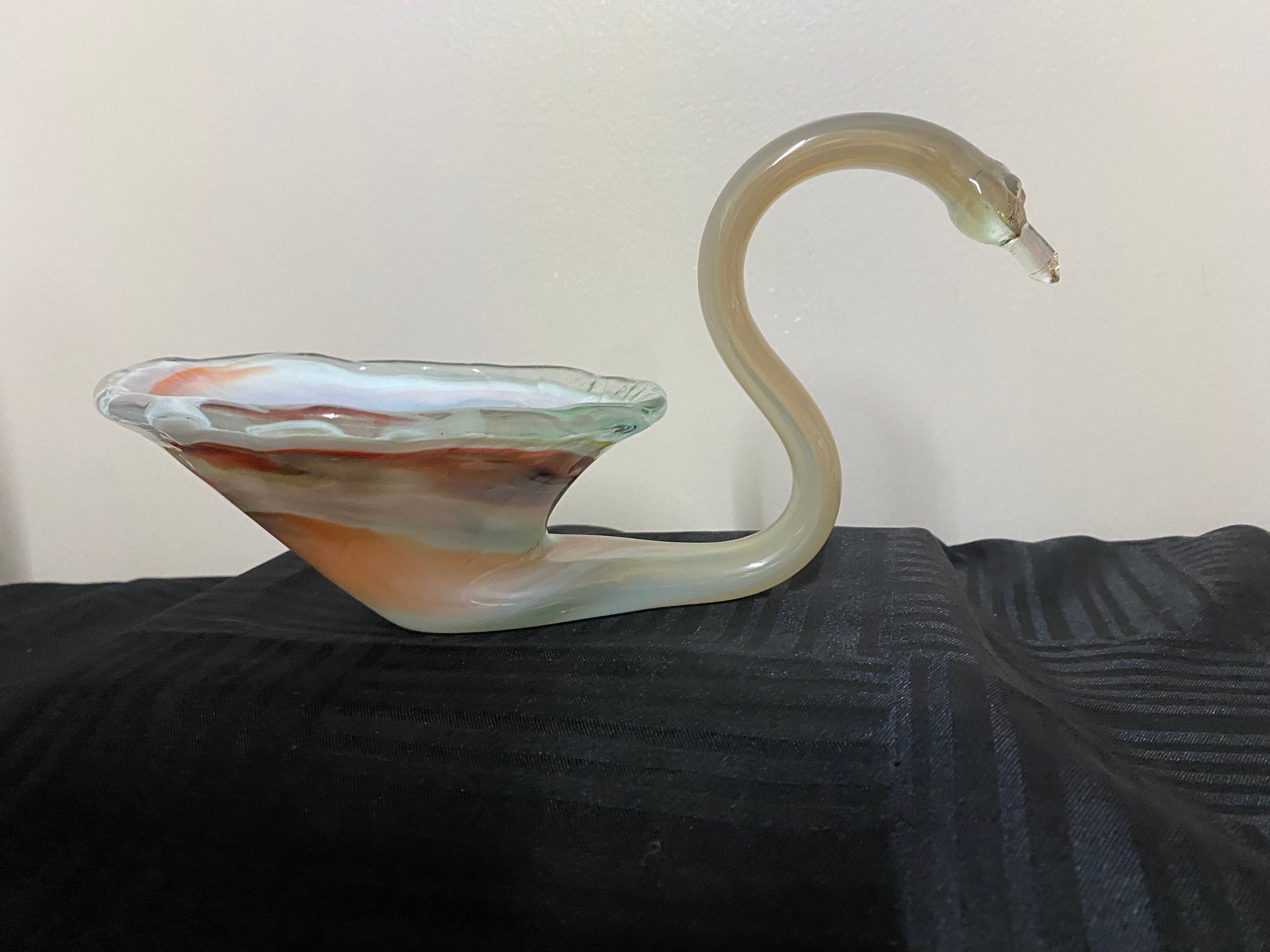 Vintage Art Glass Swan Sculpture Bowl Pulled Glass Swirl Etsy