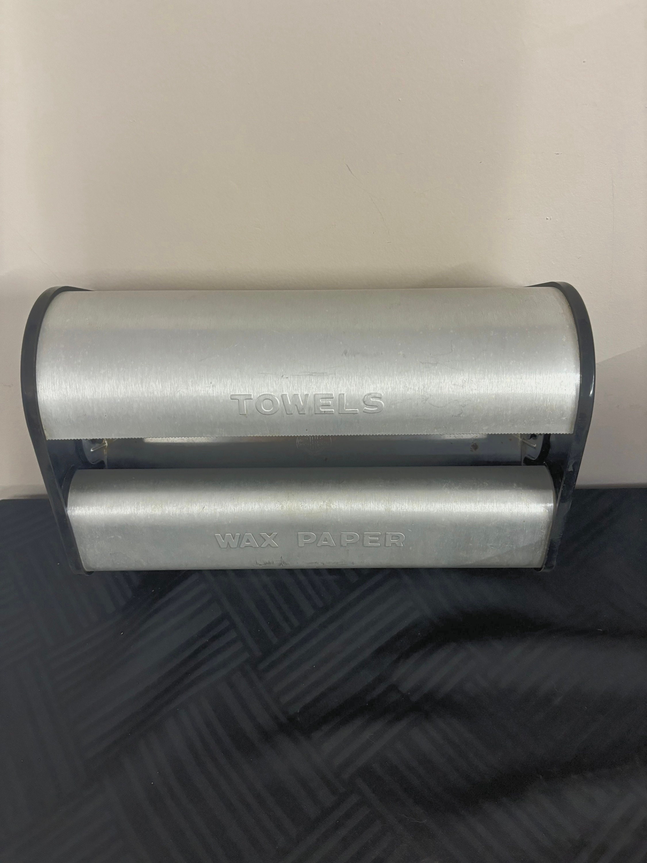 Retro Brushed Aluminum Paper Towel Wax Paper Holder /Vintage Metal 