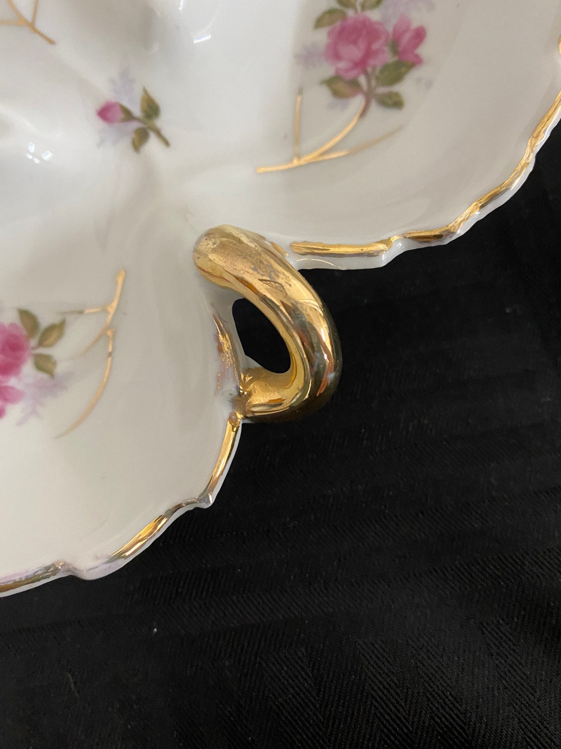 Vintage Gold Trimmed Leaf Dish Roses 3 Section Leaf Shaped Etsy