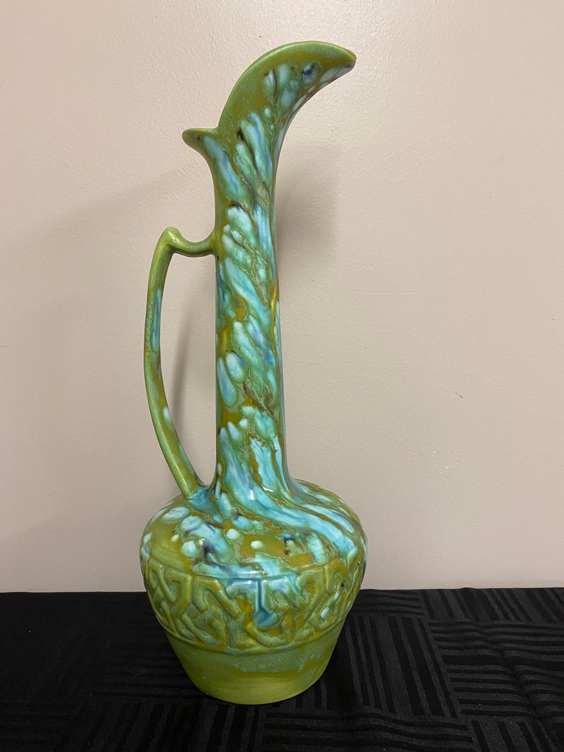 Retro Tall Handled Vase Drip Glaze 70s Drip Glaze vase Etsy