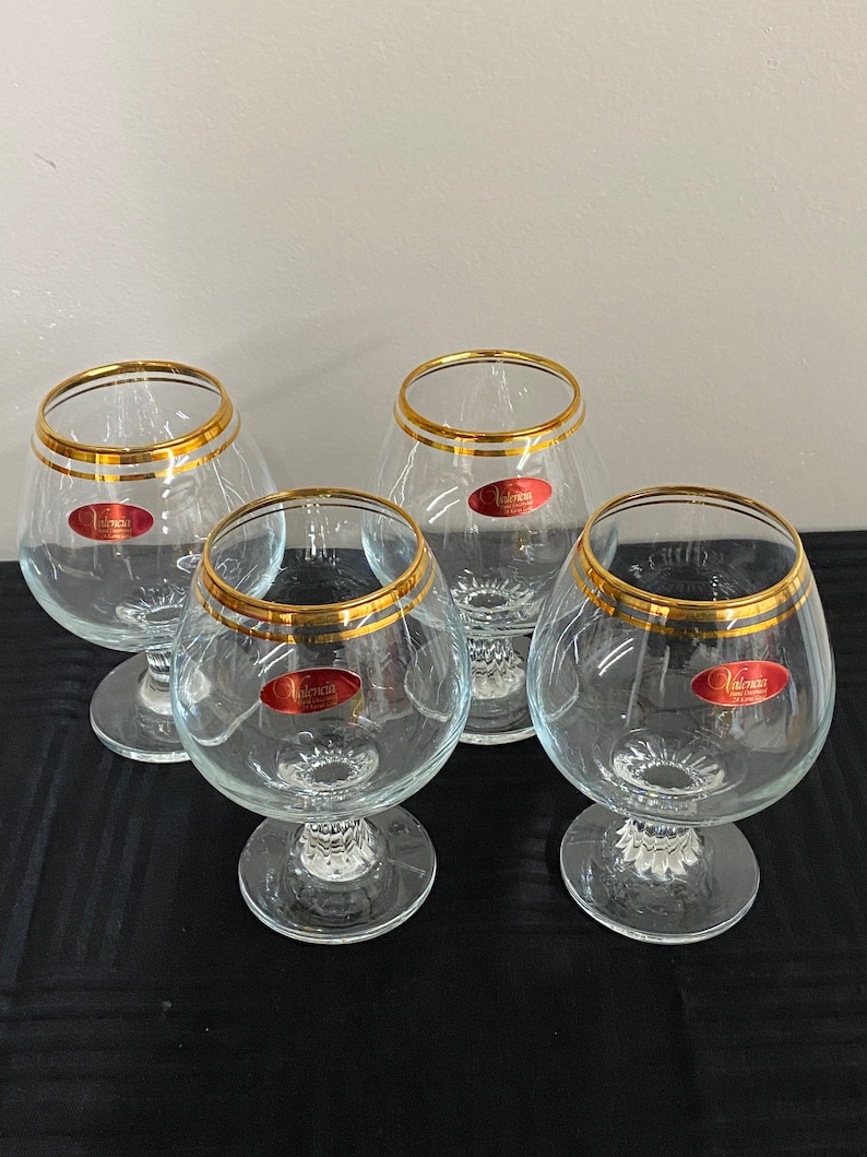 24 carat gold trim Vintage Valencia Stemmed Glasses