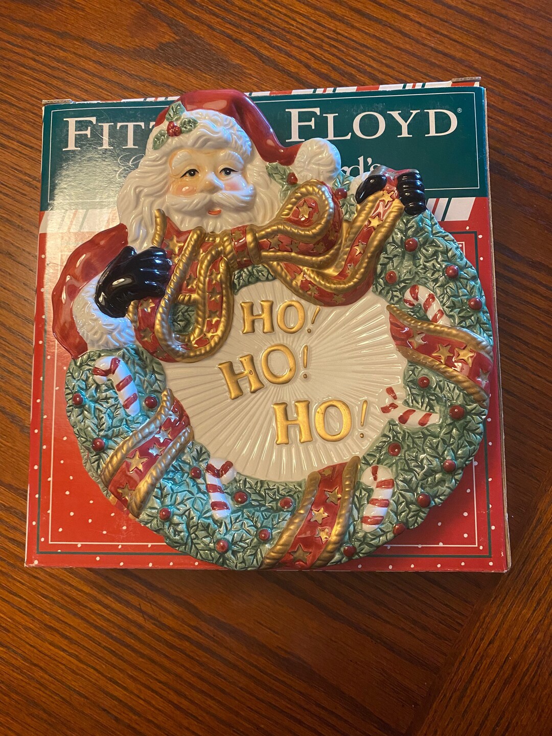 2003 Fitz and Floyd Santa Wreath Canapé Plate/ Christmas Santa Plate
