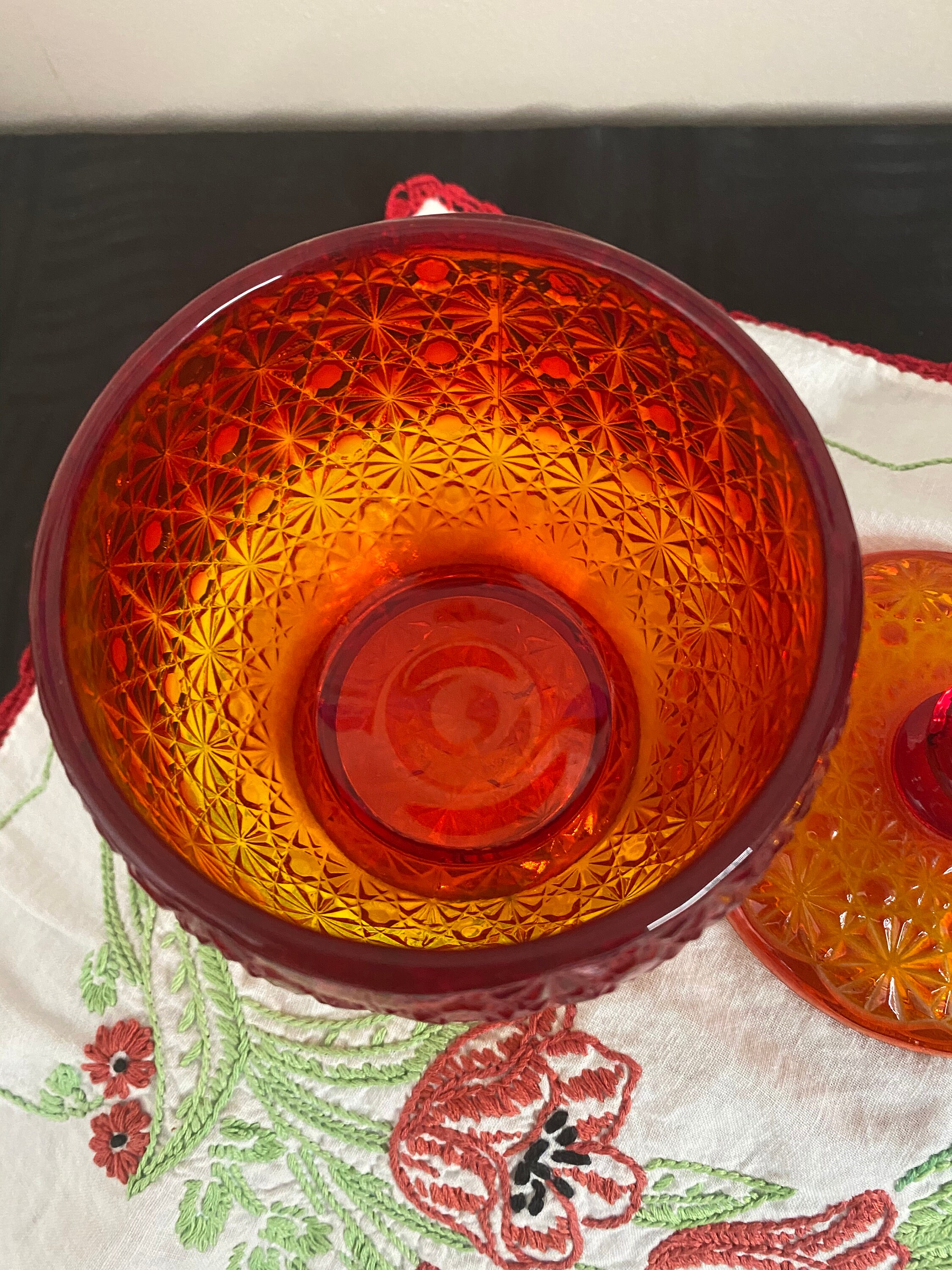 Daisy and Button Red Amberina Candy Dish/ Vintage Red Glass Etsy