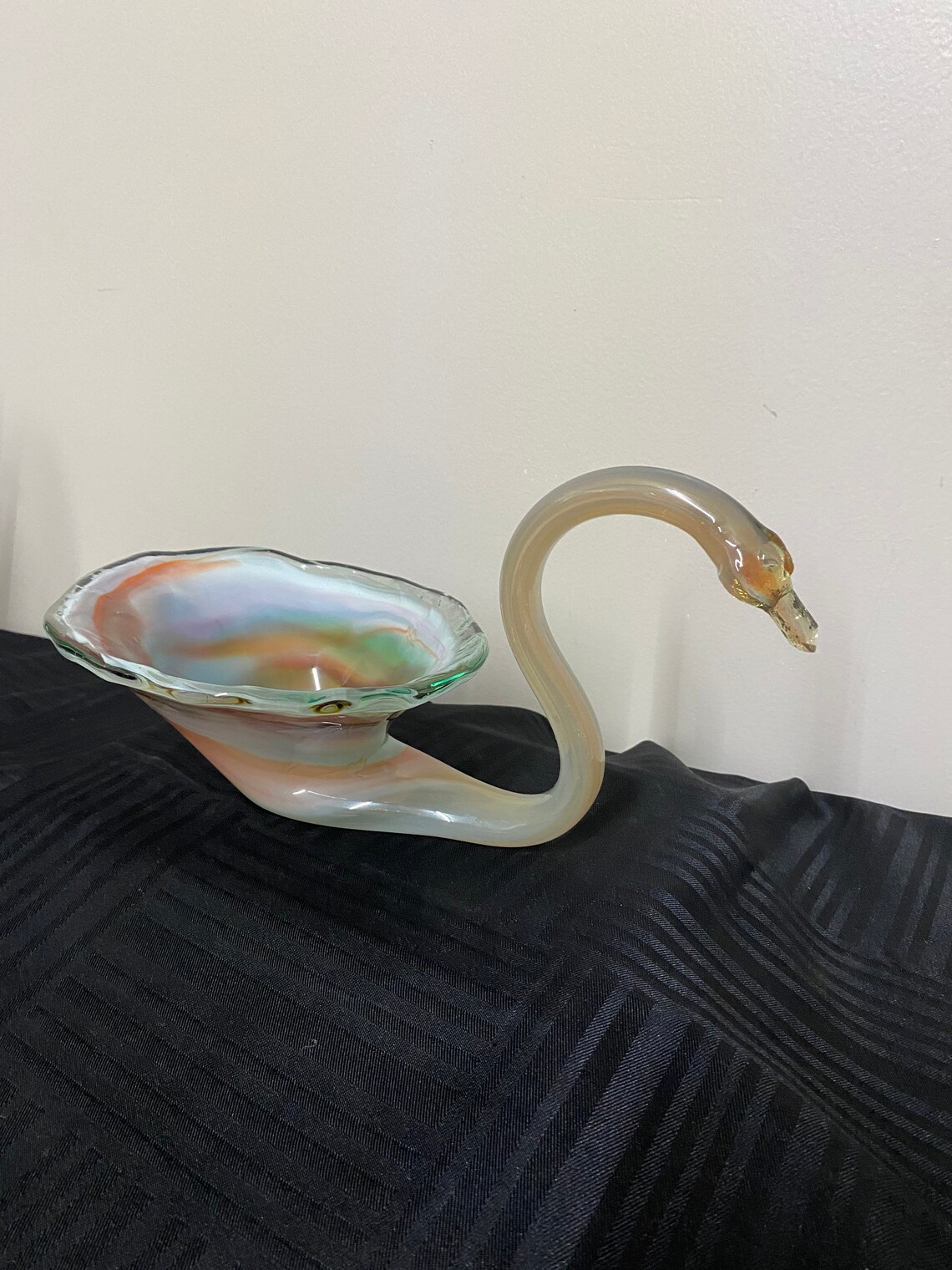 Vintage Art Glass Swan Sculpture Bowl Pulled Glass Swirl Etsy